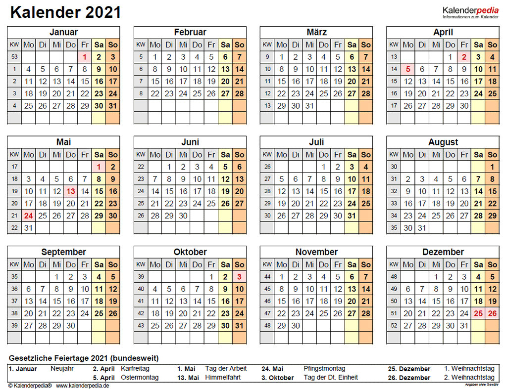 Jahreskalender 2021 Feiertage Bayern - Kalender 2021 ...